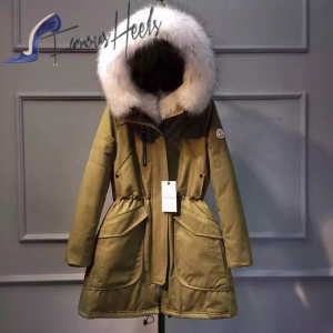 Moncler green jacket with white fox